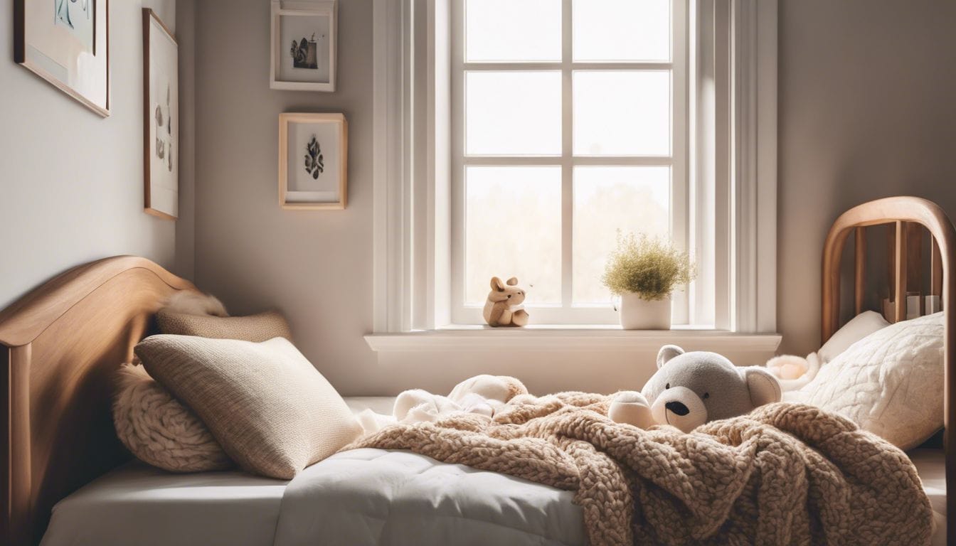 Een gezellig baby nestje omringd door zachte dekens en knuffelbeesten.