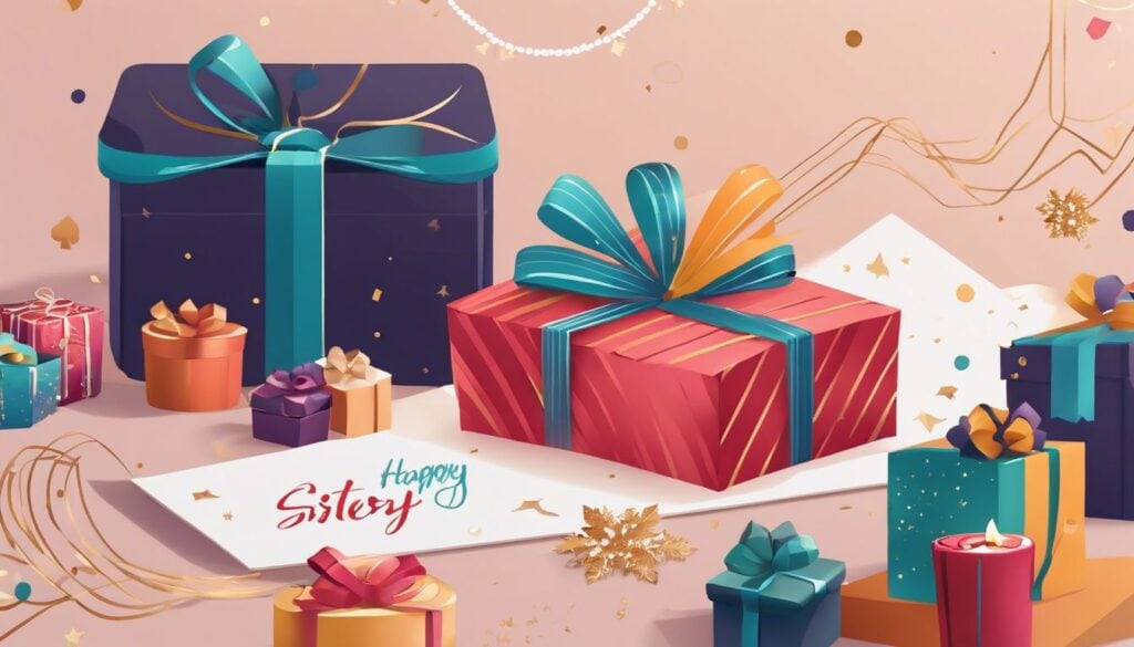 Een gezellige woonkamer met cadeauverpakking en knutselspullen voor zussen.