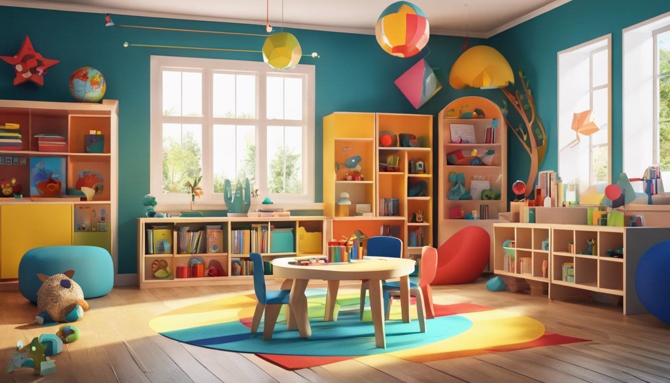 Een levendige en uitnodigende leeromgeving voor kinderen zonder mensen. Een levendige en uitnodigende leeromgeving voor kinderen zonder mensen.