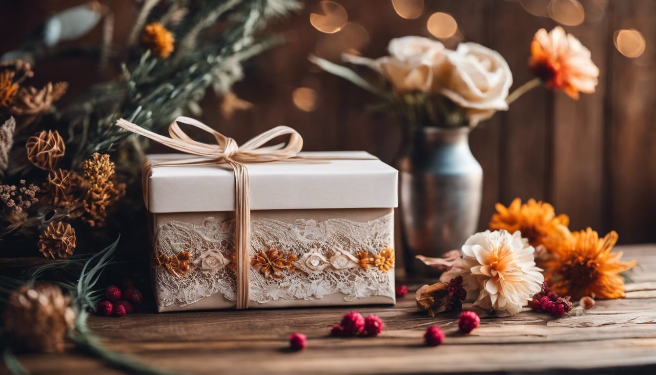 Een prachtig versierde cadeaubox op een vintage tafel. Een prachtig versierde cadeaubox op een vintage tafel.